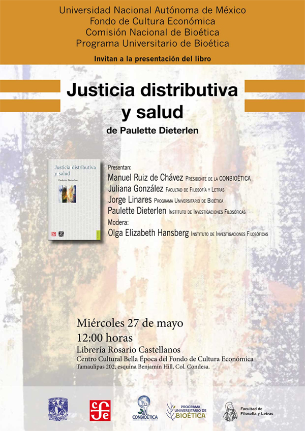 presentación del libro Justicia distributiva y salud de la Dra. Paulette Dieterlen